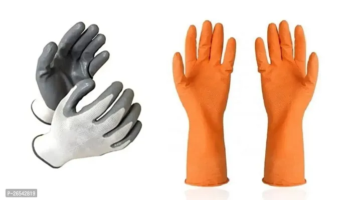 Anti Cutting Cut Resistant Hand Safety Gloves Cut-Proof, Rubber Grade Finishing for Women Kitchen Food Vegetables, Gardening Care, Industrial gloves (1 Grey, 1 orange gloves)-thumb0