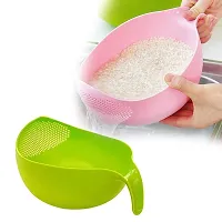 Plastic Strainer Colander for Rice, Fruits, Vegetables Washing and Holding Colander (Multicolor - Pack of 2) - GREEN-thumb2