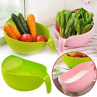 Plastic Strainer Colander for Rice, Fruits, Vegetables Washing and Holding Colander (Multicolor - Pack of 2) - GREEN-thumb3