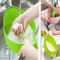 Plastic Strainer Colander for Rice, Fruits, Vegetables Washing and Holding Colander (Multicolor - Pack of 2) - GREEN-thumb4