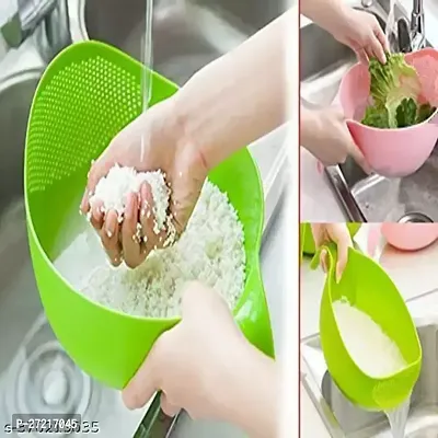 Plastic Strainer Colander for Rice, Fruits, Vegetables Washing and Holding Colander (Multicolor - Pack of 2) - GREEN-thumb5