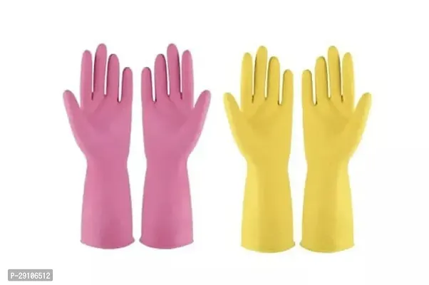 Hand Gloves Reusable for Washing Cleaning Kitchen Garden (2 Pairs) (Color May Vary)-thumb0