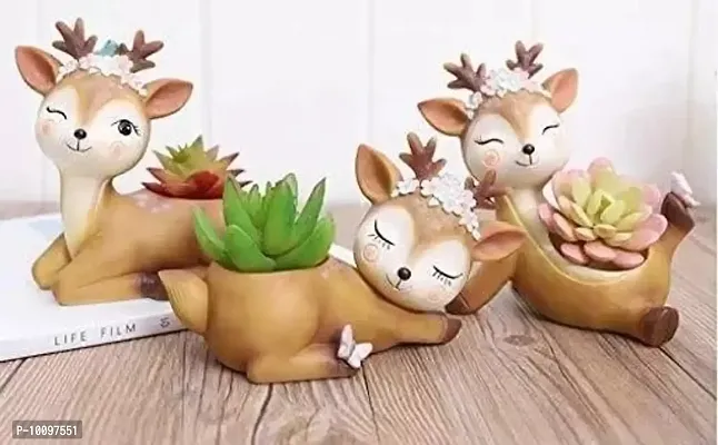 Handcrafted Resin Three Unique Design Cute Deer Succulent Planter Pots Flower Pot-Set-3, Yellow-thumb0