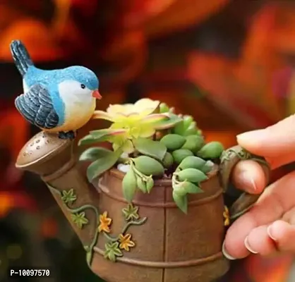 Resin Cute Handmade Watering Can With Bird Designed Resin Pots Succulent Planter Flower Pot Creative Gamla Home And Garden Decor | Nd Mini Container For Office Plant Not Included