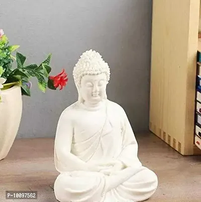 Premium Rare Handcrafted Polymarble Meditation/Dhyan Buddha Statue Lord Figurine/Idol White, 5.5-Inch