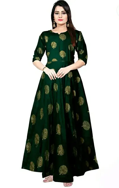 Trendy Printed Rayon Long Dress