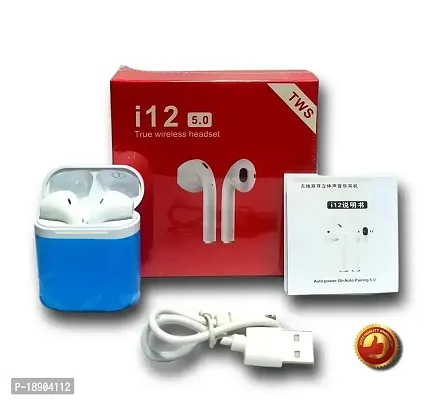 i12 TWS Newly Wireless Bluetooth Earphones Buds With Mic White TVH04 Bluetooth Headset  (White, True Wireless