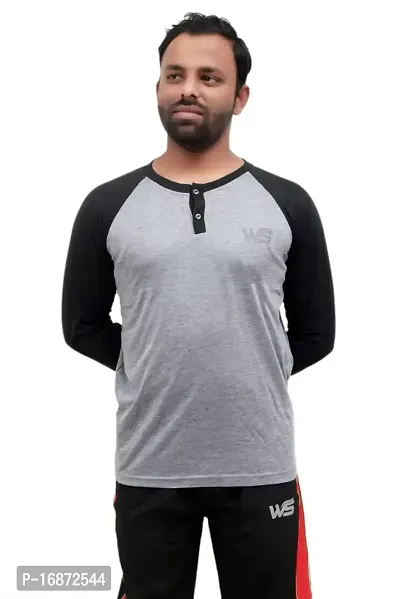 WORLD SPORTS MEN FULL SLEEVE T SHIRT MATERIAL COTTON IN GREY  BLACK COLOUR-thumb0