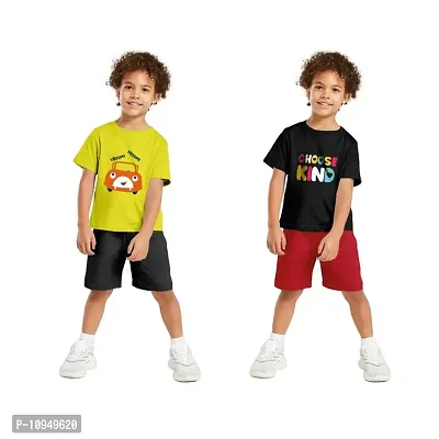 NOT BAD BOY Trendy Printed Half Sleeve Tshirt  Shorts Set |Pack of 2