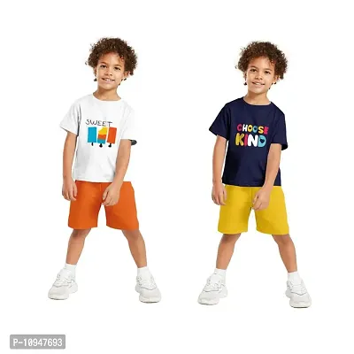 NOT BAD BOY ICE-CHOOSE Trendy Printed Half Sleeve Tshirt & Shorts Set |3-4 Year|White, Navy Blue|Pack of 2-thumb0