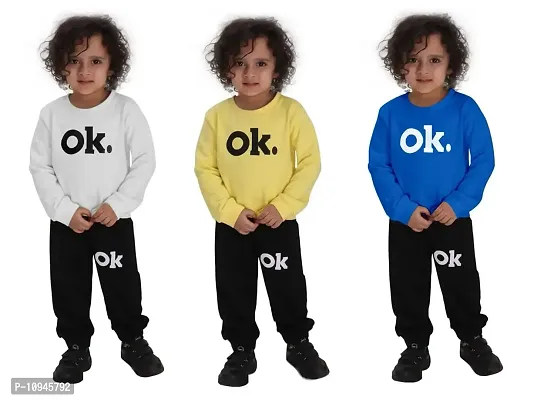 NOT BAD BOY OKOK Trendy Full Sleeve Printed Tshirt & Pant Set for Boy |2 Year| Multi color| Pack of 3