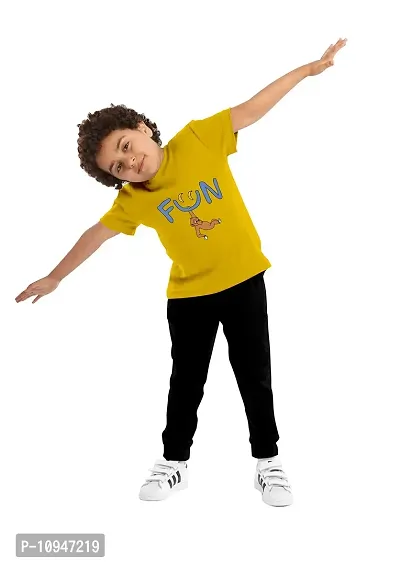 NOT BAD BOY Fun Kids Cotton Styilsh Printed Tshirt & Pant | 2-3 Years | Yellow | Pack of 1-thumb3