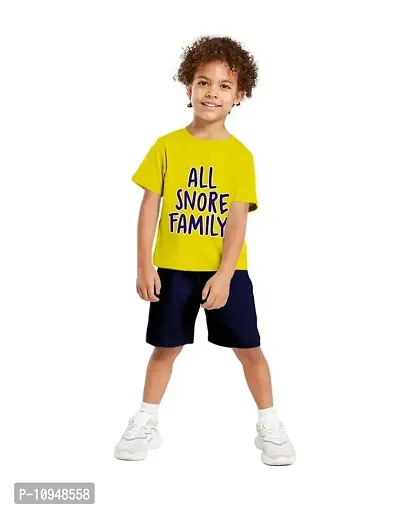 NOT BAD BOY Snore Half Sleeve Printed Tshirt and Shorts for Boys| 4-5 Year | Yellow | Pack of 1