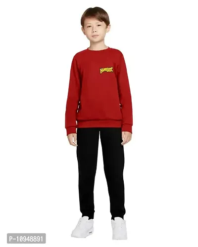 NOT BAD BOY MOMMY Full Sleeve Crew Neck Printed Tshirt & Jogger Set for Boys | 7-8 Years | Red | Pack of 1