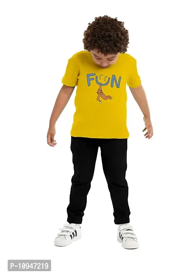 NOT BAD BOY Fun Kids Cotton Styilsh Printed Tshirt & Pant | 2-3 Years | Yellow | Pack of 1-thumb4