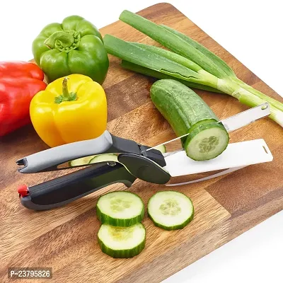 Smartcam 2-In-1 18/10 Steel Smart Clever Cutter Kitchen Knife Food Chopper And In Built Mini Chopping Board With Locking Hinge; With Spring Action; Stainless Steel Blade Vegetable And Fruit Slicer (1Pc Cleaver Cutter)-thumb0