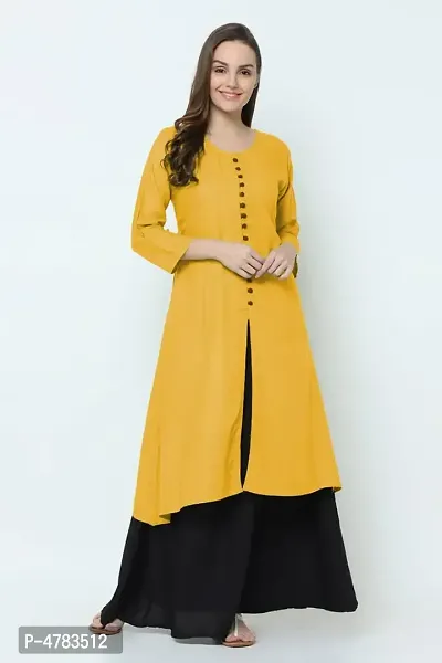 Stylish Rayon Mustard Kurta With Skirt Set For Women
