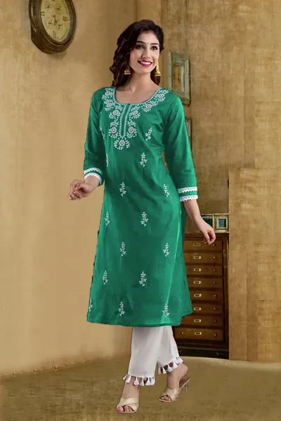 Stylish Cotton Embroidered Straight Kurtis