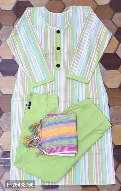 Trendy Cotton Blend Light Green Kurta and Pant Set For Women-thumb0