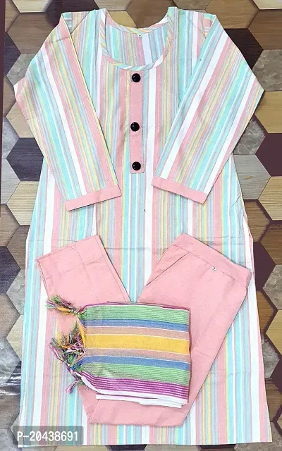 Trendy Cotton Blend Light Pink Kurta and Pant Set For Women-thumb0
