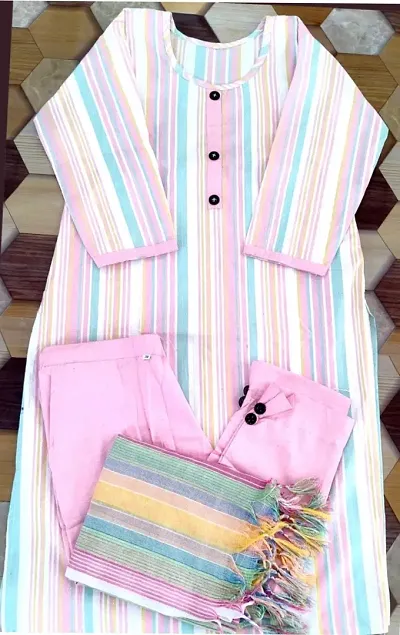 Trendy Cotton Blend Pink Kurta and Pant Set For Women
