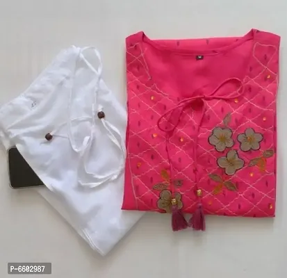 Pink Rayon Embroidered Kurtas For Women