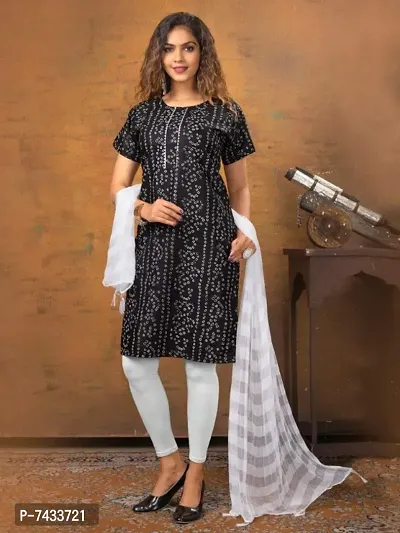 Women Cotton Printed Kurta with Dupatta-thumb0