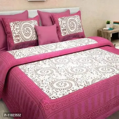 Stylish Fancy Comfortable Cotton Printed King Double 1 Bedsheet + 2 Pillowcovers-thumb0