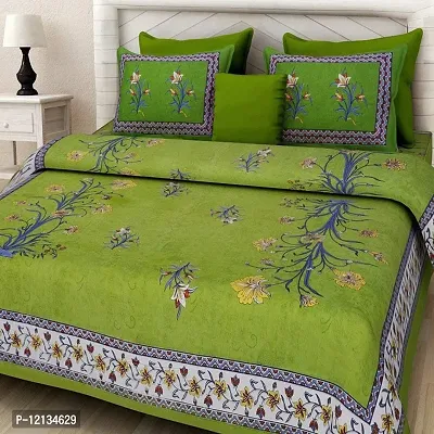 Stylish Fancy Comfortable Cotton Printed King Double 1 Bedsheet + 2 Pillowcovers-thumb0