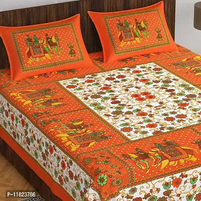 Stylish Fancy Comfortable Cotton Printed King Double 1 Bedsheet + 2 Pillowcovers-thumb2