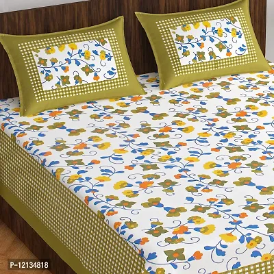 Stylish Fancy Comfortable Cotton Printed King Double 1 Bedsheet + 2 Pillowcovers-thumb2