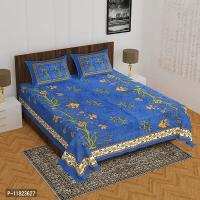 Stylish Fancy Comfortable Cotton Printed King Double 1 Bedsheet + 2 Pillowcovers-thumb0