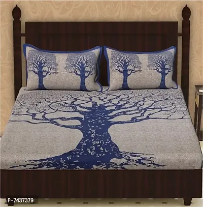 Cotton Blue Printed Bedsheet With 2 Pillow Covers For Home