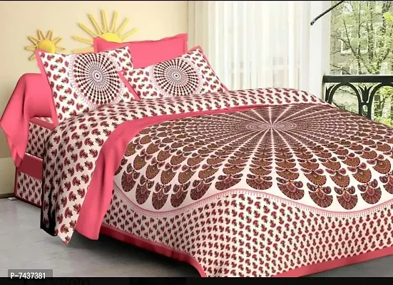 Cotton Pink Printed Bedsheet With 2 Pillow Covers For Home