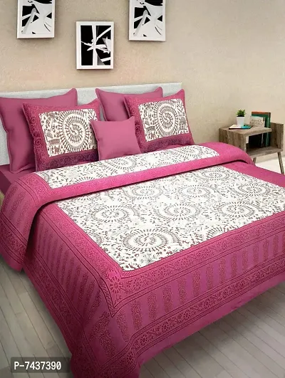 Cotton Pink Jaipuri Printed Bedsheet With 2 Pillow Covers For Home-thumb0