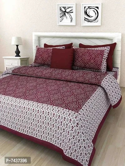 Cotton Maroon Printed Bedsheet With 2 Pillow Covers For Home-thumb0