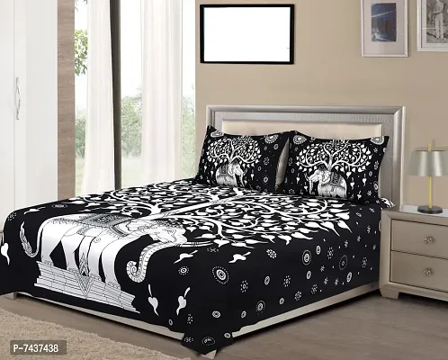 Cotton Black Printed Bedsheet With 2 Pillow Covers For Home-thumb0