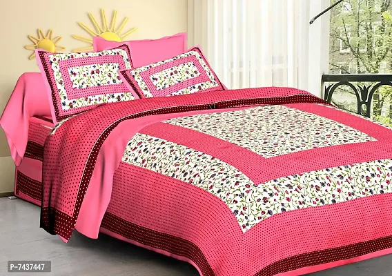 Cotton Pink Jaipuri Printed Bedsheet With 2 Pillow Covers For Home-thumb0