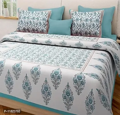 Stylish Fancy Comfortable Cotton Printed King Double 1 Bedsheet + 2 Pillowcovers-thumb2