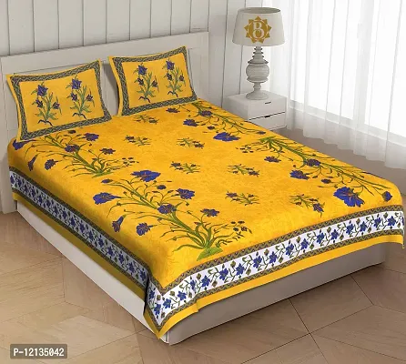 Stylish Fancy Comfortable Cotton Printed King Double 1 Bedsheet + 2 Pillowcovers-thumb0