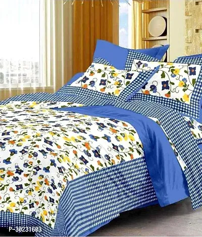 Comfortable Multicoloured Cotton Queen 1 Bedsheet + 2 Pillowcovers-thumb0