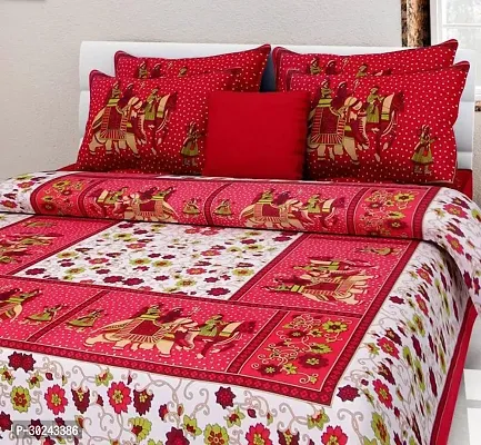 Comfortable Multicoloured Cotton Double 1 Bedsheet + 2 Pillowcovers-thumb2