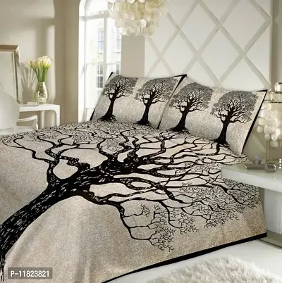 Stylish Fancy Comfortable Cotton Printed King Double 1 Bedsheet + 2 Pillowcovers-thumb0