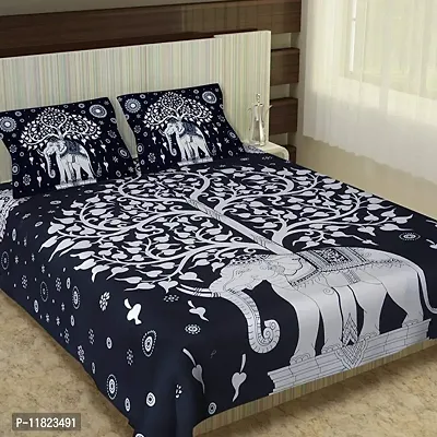 Stylish Fancy Comfortable Cotton Printed King Double 1 Bedsheet + 2 Pillowcovers-thumb0