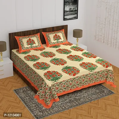 Stylish Fancy Comfortable Cotton Printed King Double 1 Bedsheet + 2 Pillowcovers-thumb0