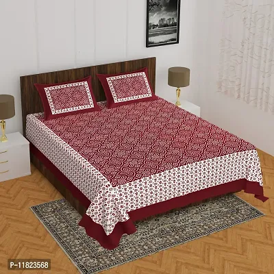 Stylish Fancy Comfortable Cotton Printed King Double 1 Bedsheet + 2 Pillowcovers-thumb0