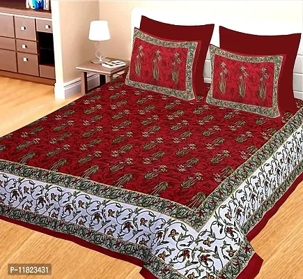 Stylish Fancy Comfortable Cotton Printed King Double 1 Bedsheet + 2 Pillowcovers-thumb0