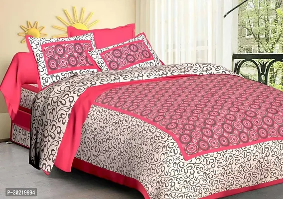 Comfortable Cotton Jaipuri Printed Double Bedsheet with Two Pillow Covers-thumb0