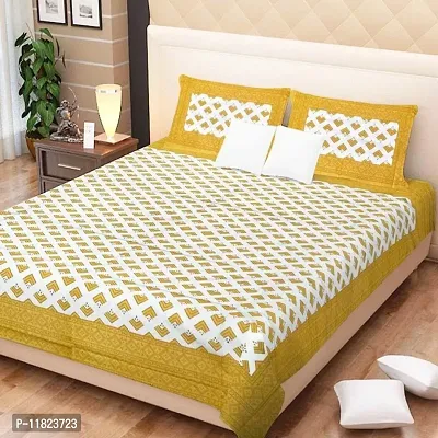 Stylish Fancy Comfortable Cotton Printed King Double 1 Bedsheet + 2 Pillowcovers-thumb0