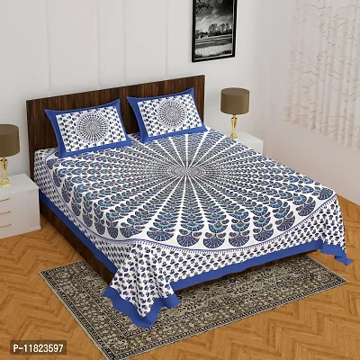 Stylish Fancy Comfortable Cotton Printed King Double 1 Bedsheet + 2 Pillowcovers-thumb0